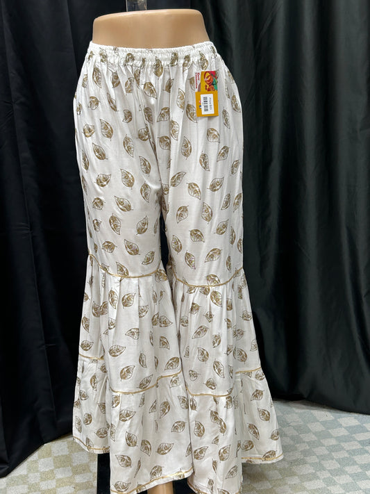 Cotton white pant with gold print by Kurti Connection USA