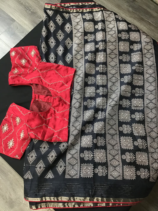 Black saree with red blouse