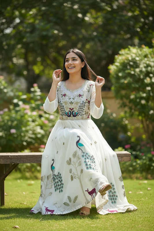 Chiffon long kurti with embroidery work