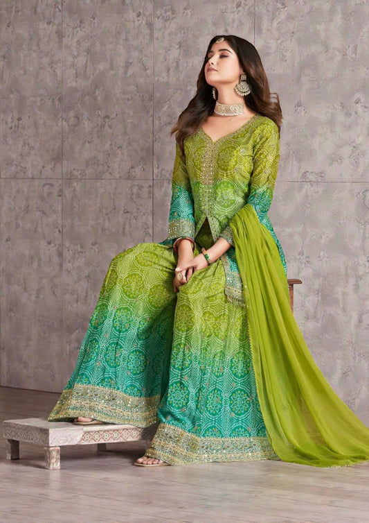 Rangeela : Bandhani silk sharara suits by Kurti Connection USA