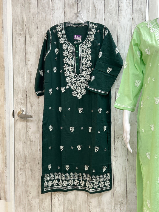 Pure Cotton chikankari kurti with white pant by Kurti Connection USA
