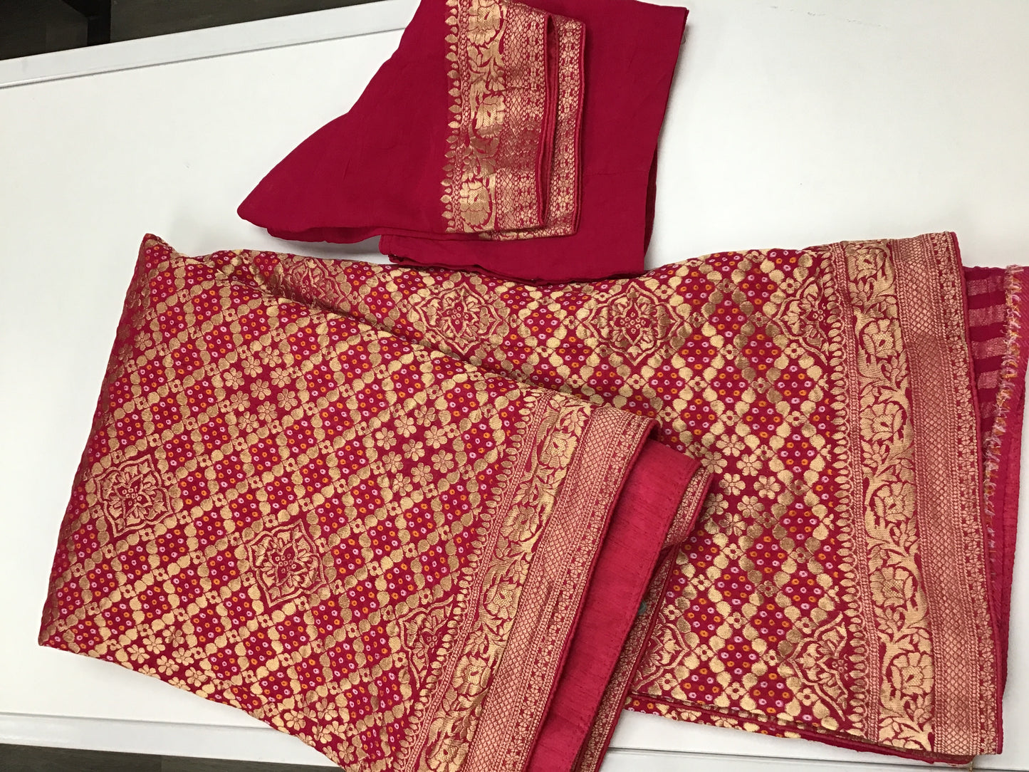 Dark pink banarasi bandhini saree