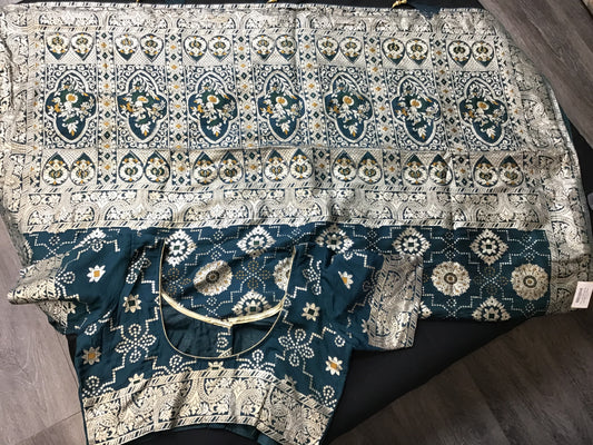 Teal blue Bandhani saree