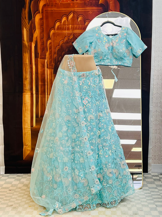 Light blue party wear Lehenga choli set by Kurti Connection USA