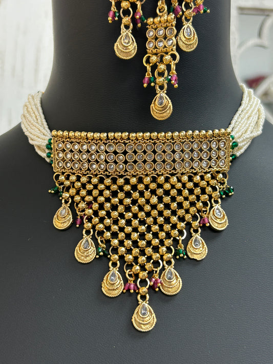 Gold plated necklace set / traditional necklace set by Kurti Connection USA