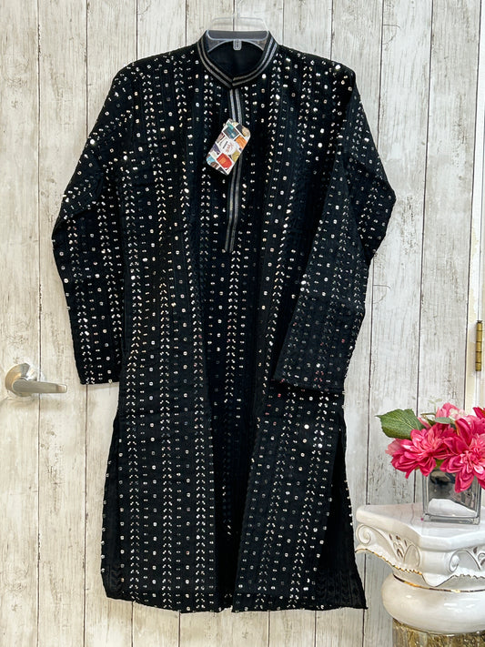 Black mirror work kurta pajama for men by Kurti Connection USA