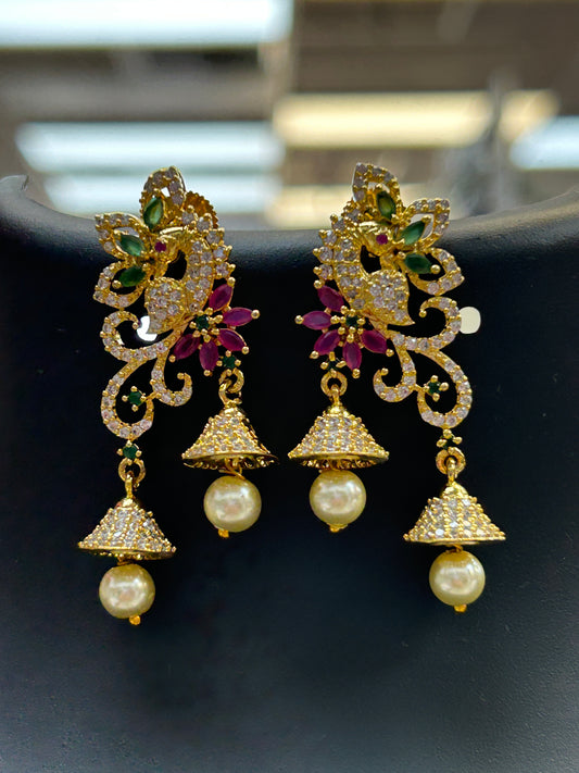 Double jhumki peacock earrings - Kurti Connection USA