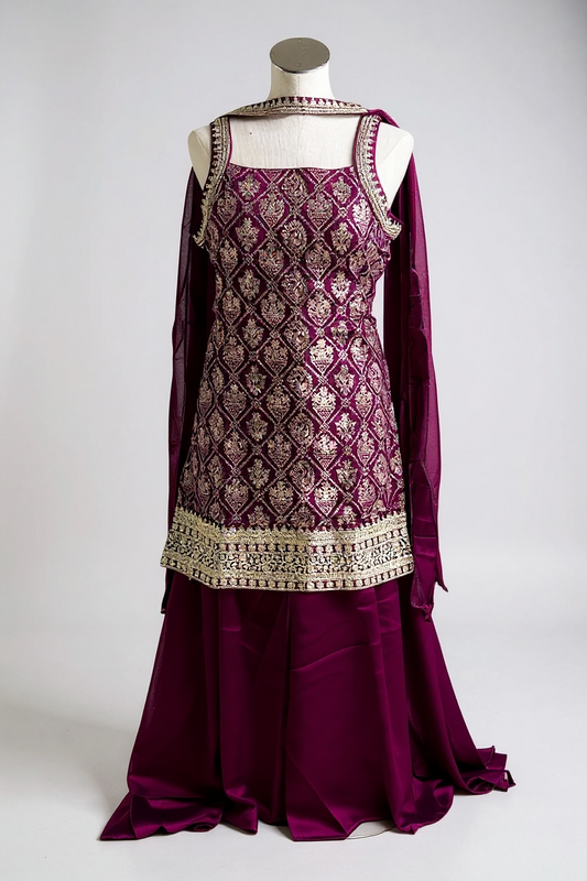 Jacquard silk sharara set by Kurti Connection USA