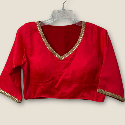 Plain red satin silk blouse by Kurti Connection USA