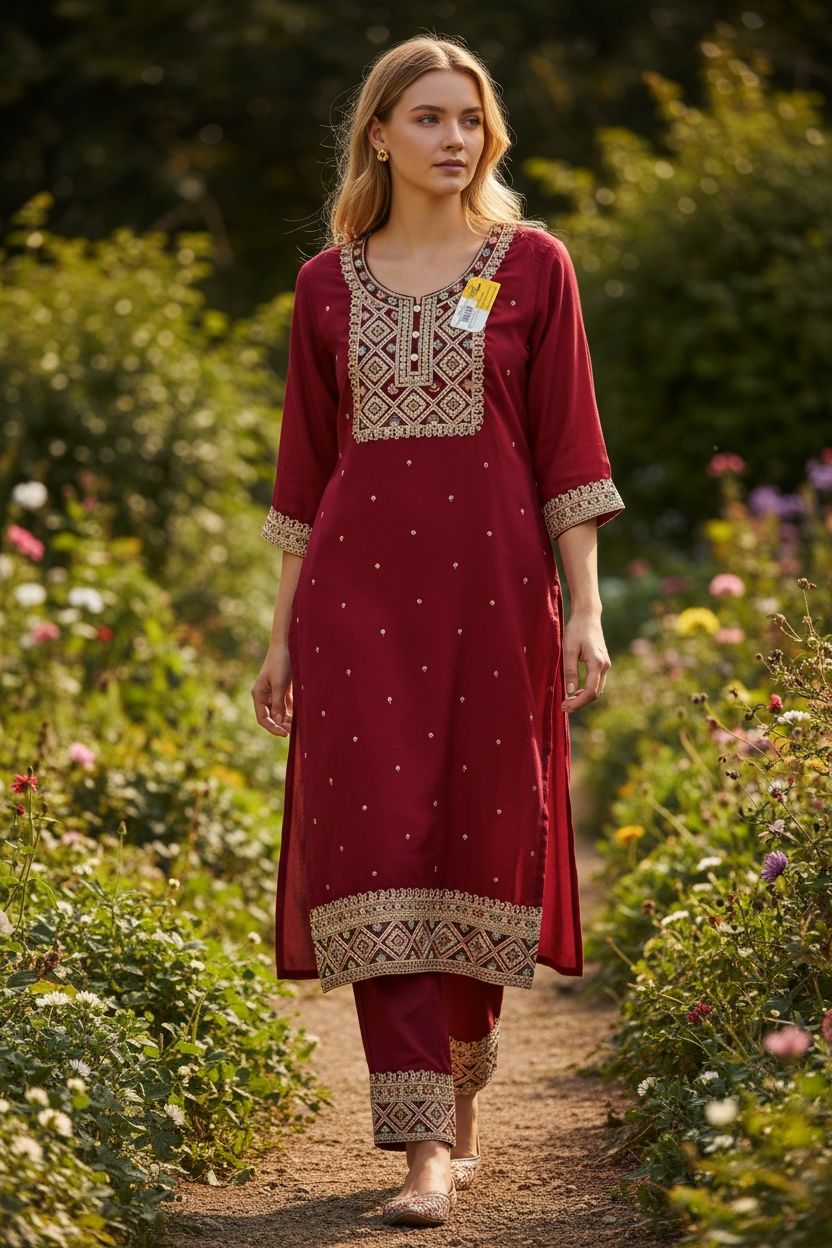 Soft silk salwar kameez set by Kurti Connection USA