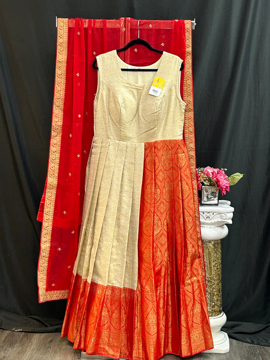 Kanjeevaram silk heavy long gown by Kurti Connection USA