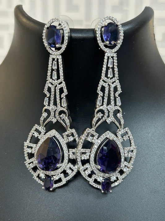 Purple long earrings : clearance by Kurti Connection USA