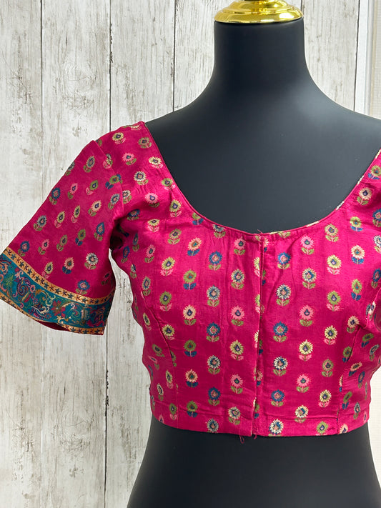 Silk blouse with teal blue detailing by Kurti Connection USA