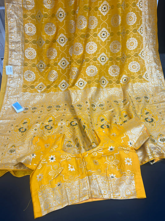 Yellow bandhini saree