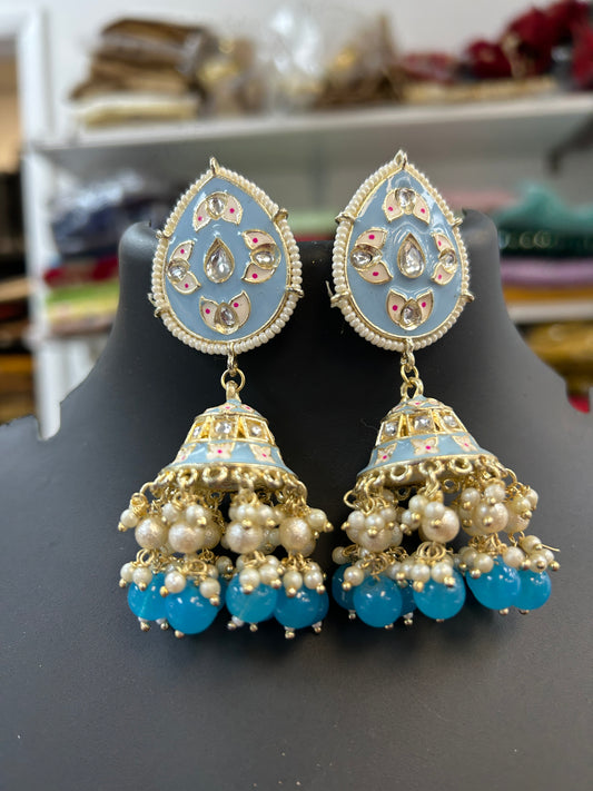Sky blue Meenakari earrings by Kurti Connection USA