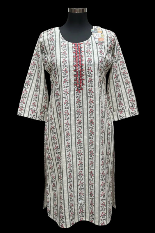 Cotton chikankari kurti with digital print by Kurti Connection USA
