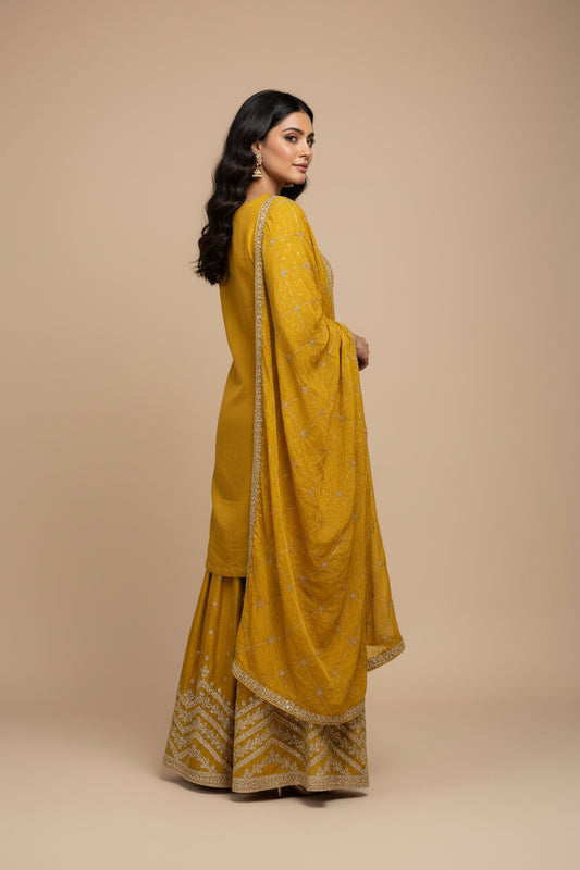 Chinon silk sharara suit