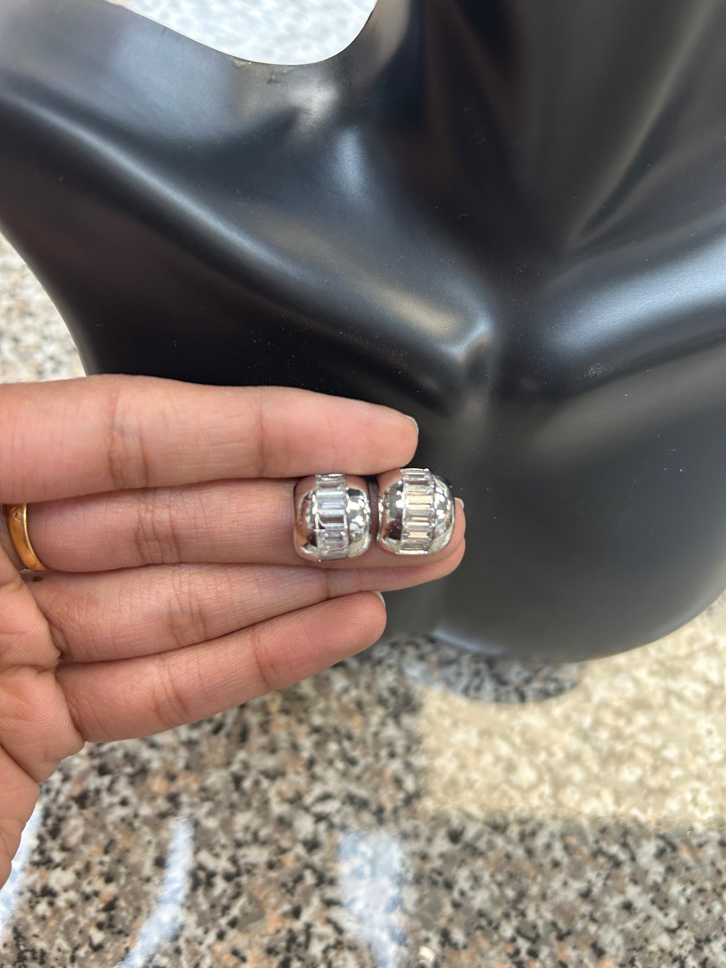 Silver tops/CZ ear earrings