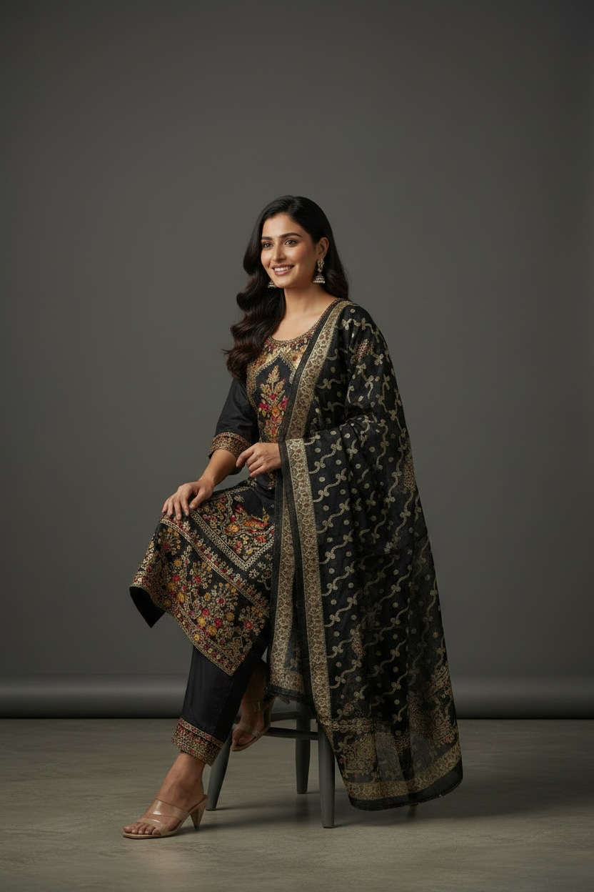 Black banarasi salwar suit set