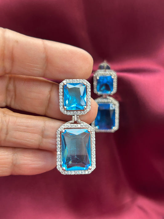 Teal Blue AD earrings - Kurti Connection USA