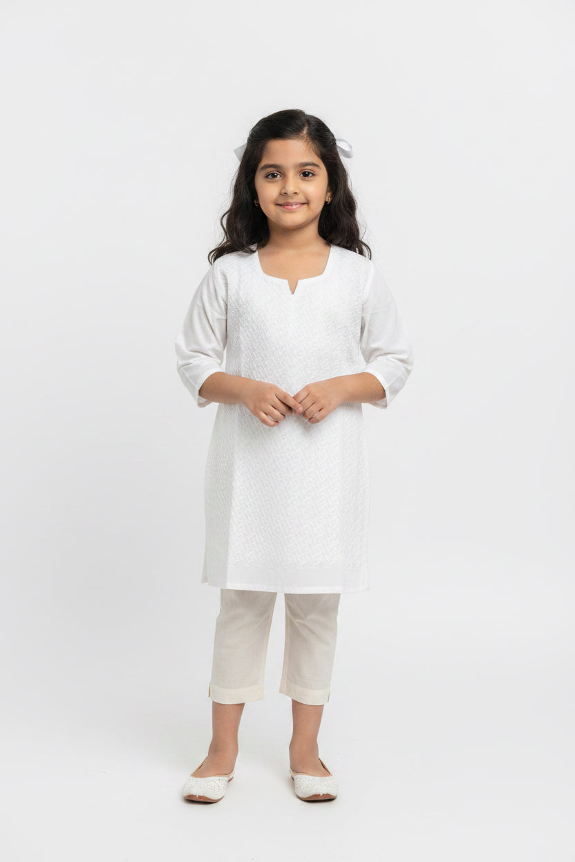Cotton white Kurti for girls