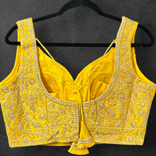 Yellow blouse with gold embroidery - Kurti Connection USA
