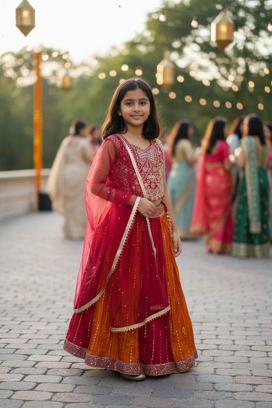 Girls Lehenga Choli Set - Kids Wedding Wear by Kurti Connection USA