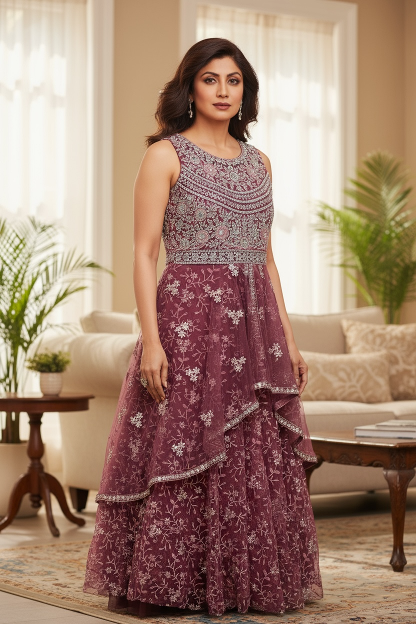 Heavy party wear gown | indo western gown by Kurti Connection USA