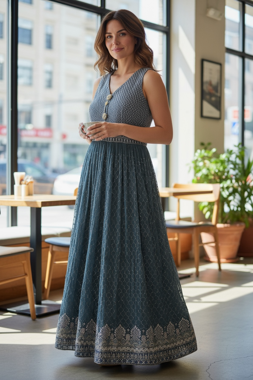Heavy party wear long dress by Kurti Connection USA