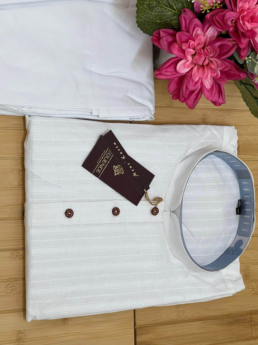 White cotton kurta pajaama set - Kurti Connection USA