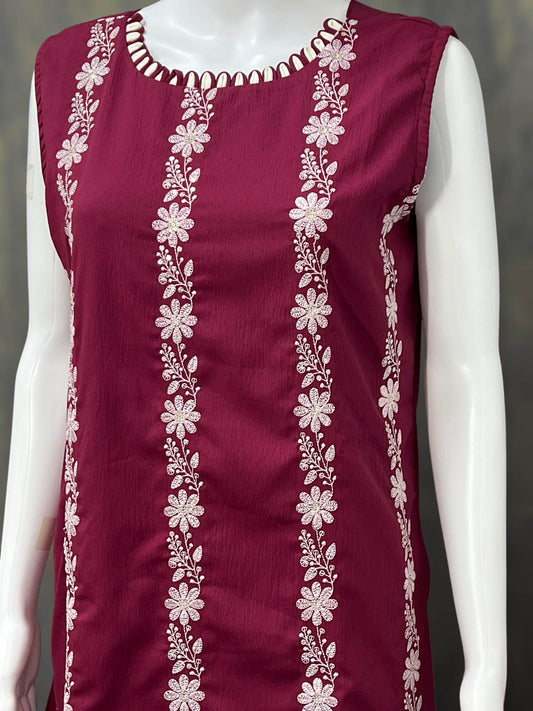 Chiffon chikankari Kurti | three fourth sleeves available - Kurti Connection USA