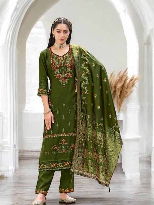 Linen silk Kurti set with banarasi dupatta - Kurti Connection USA