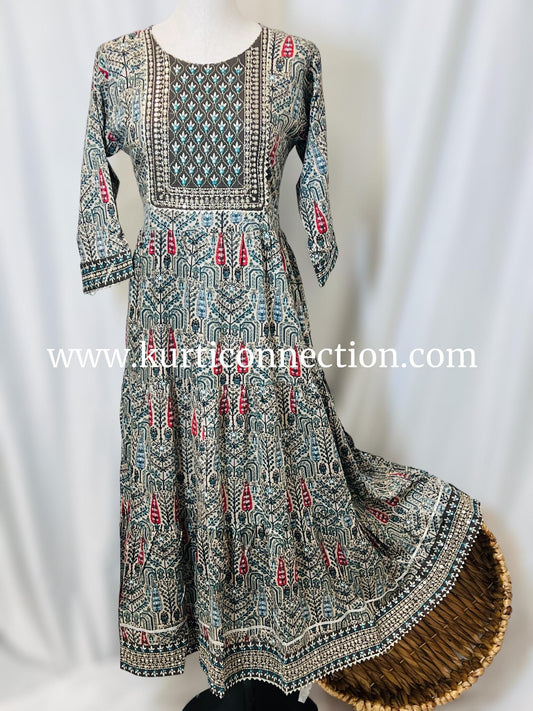 Printed cotton kurti with sequin border - Kurti Connection USA