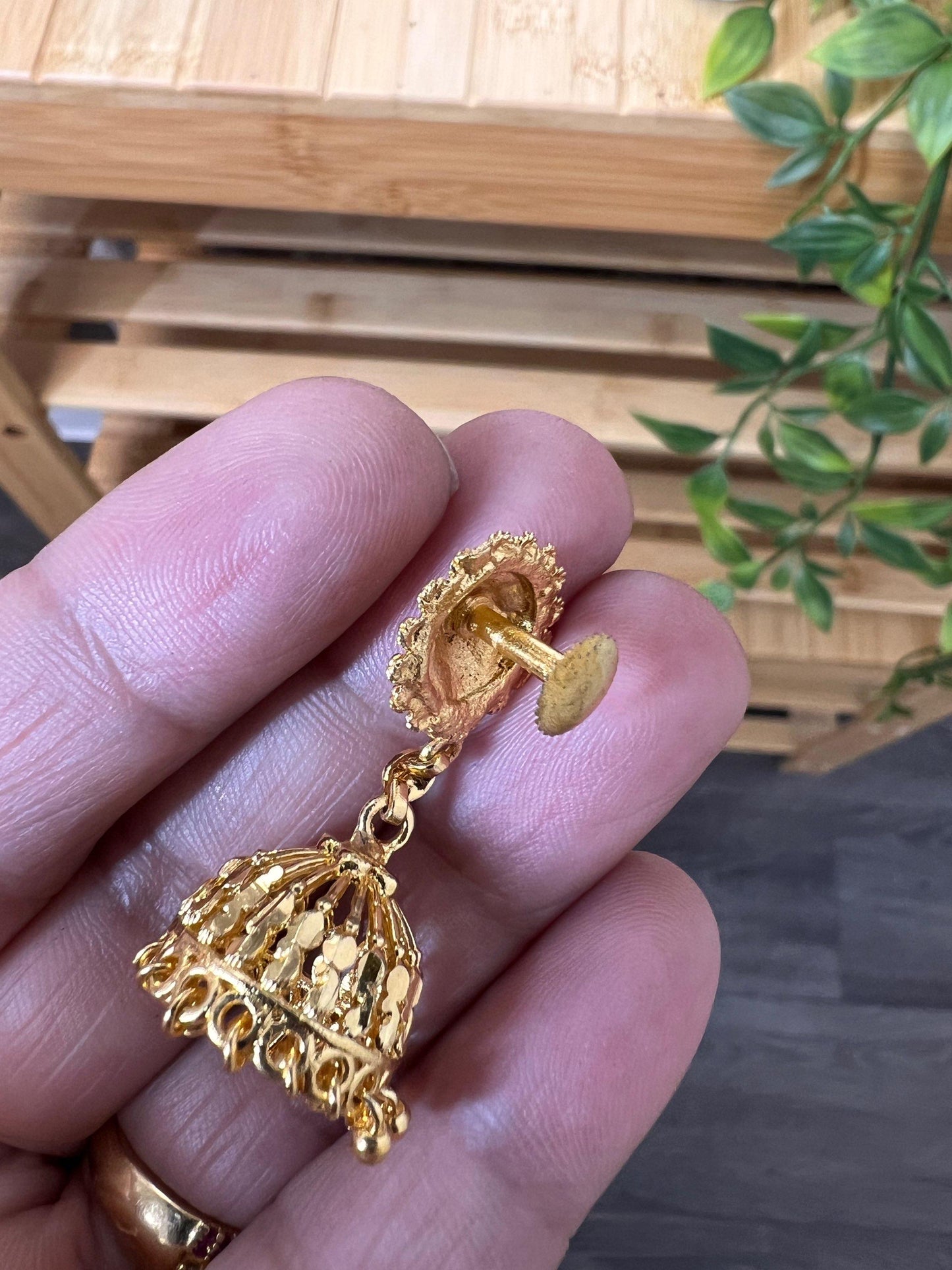 Golden jhumki | screw back - Kurti Connection USA