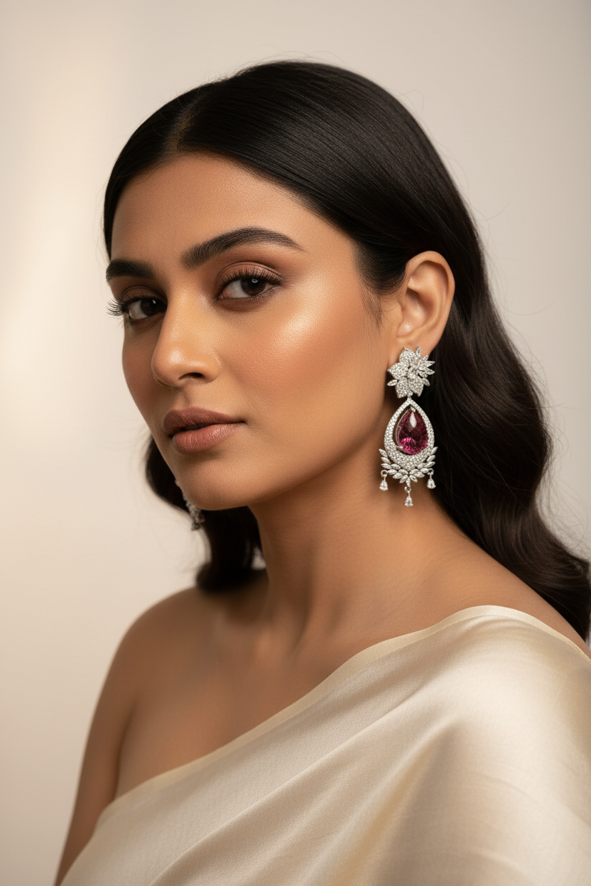 Pink stone earrings by Kurti Connection USA