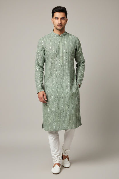 Light green kurta pajama set for men by Kurti Connection USA