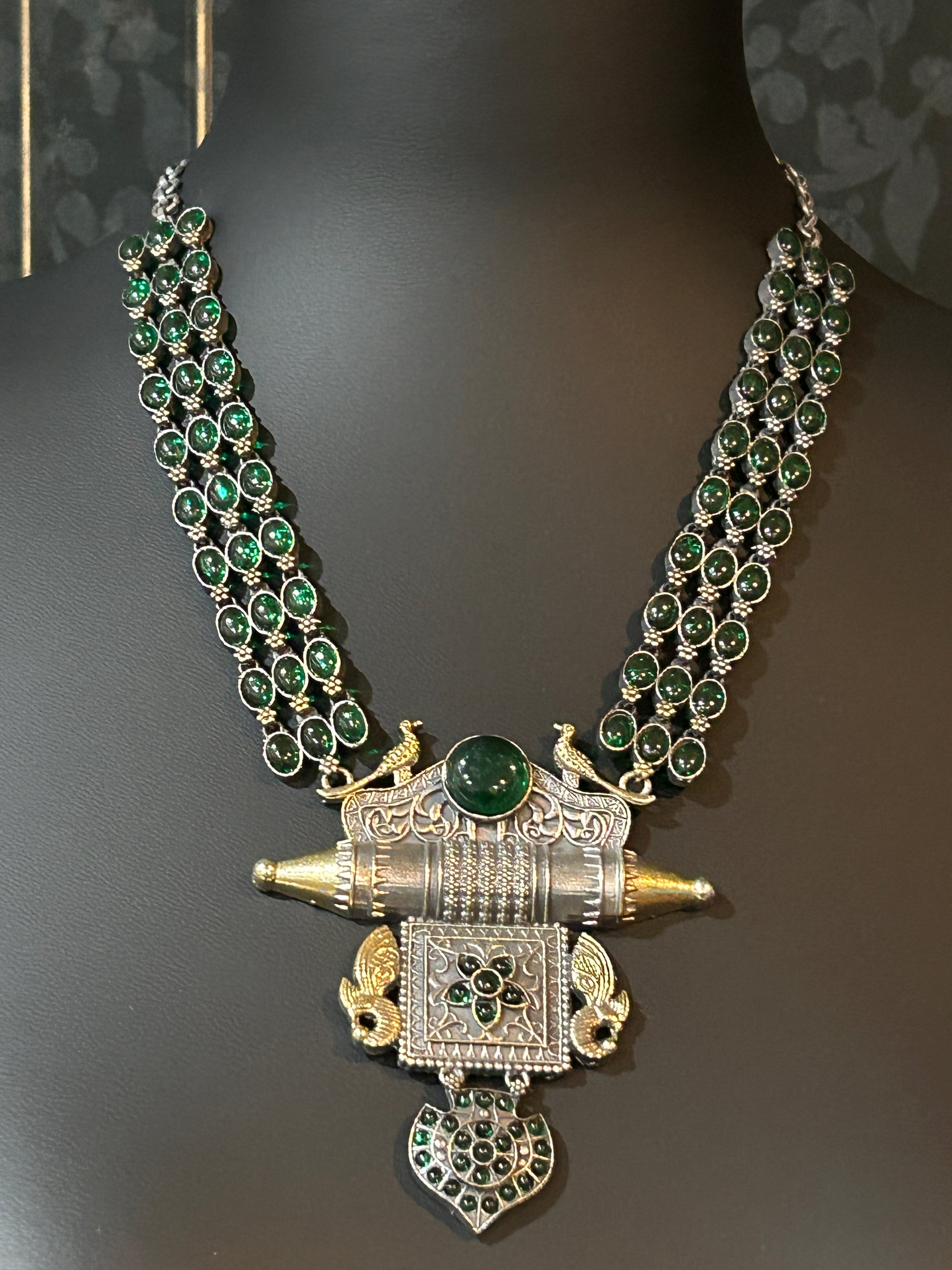 92.5 silver necklace | dual tone necklace with stone setting by Kurti Connection USA