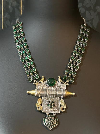 92.5 silver necklace | dual tone necklace with stone setting by Kurti Connection USA
