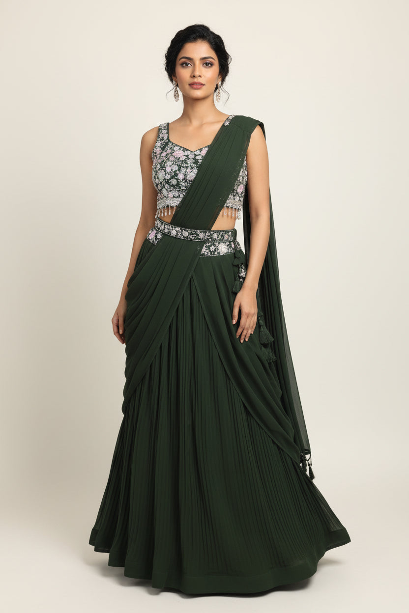 Dark green Lehenga choli set