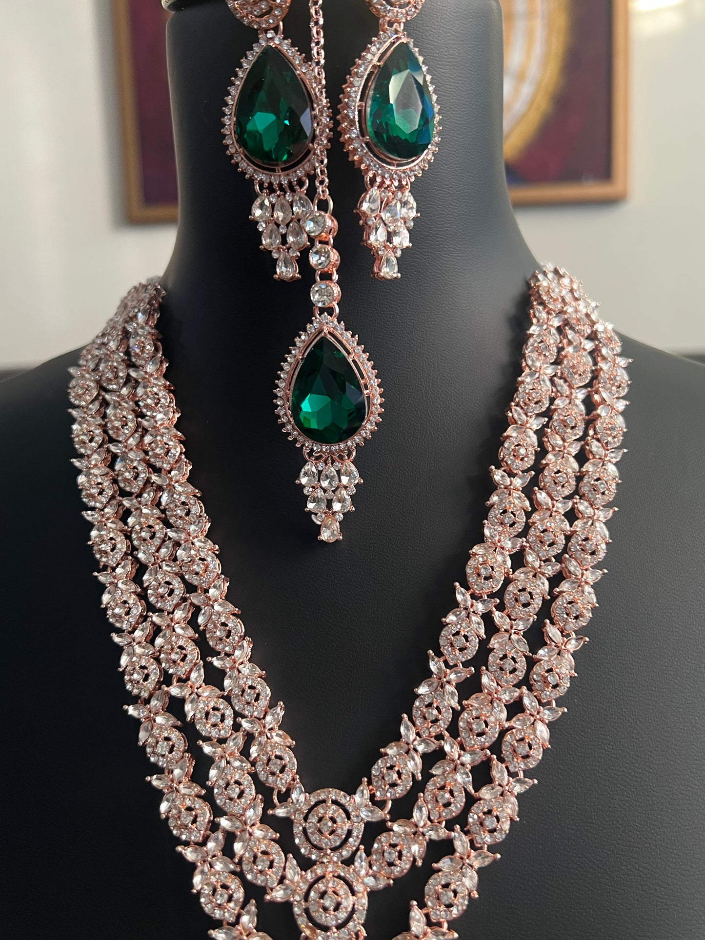 Royal look rose gold finish necklace set by Kurti Connection USA