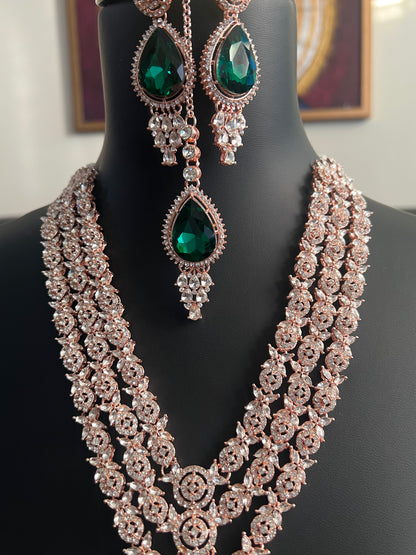 Royal look rose gold finish necklace set by Kurti Connection USA