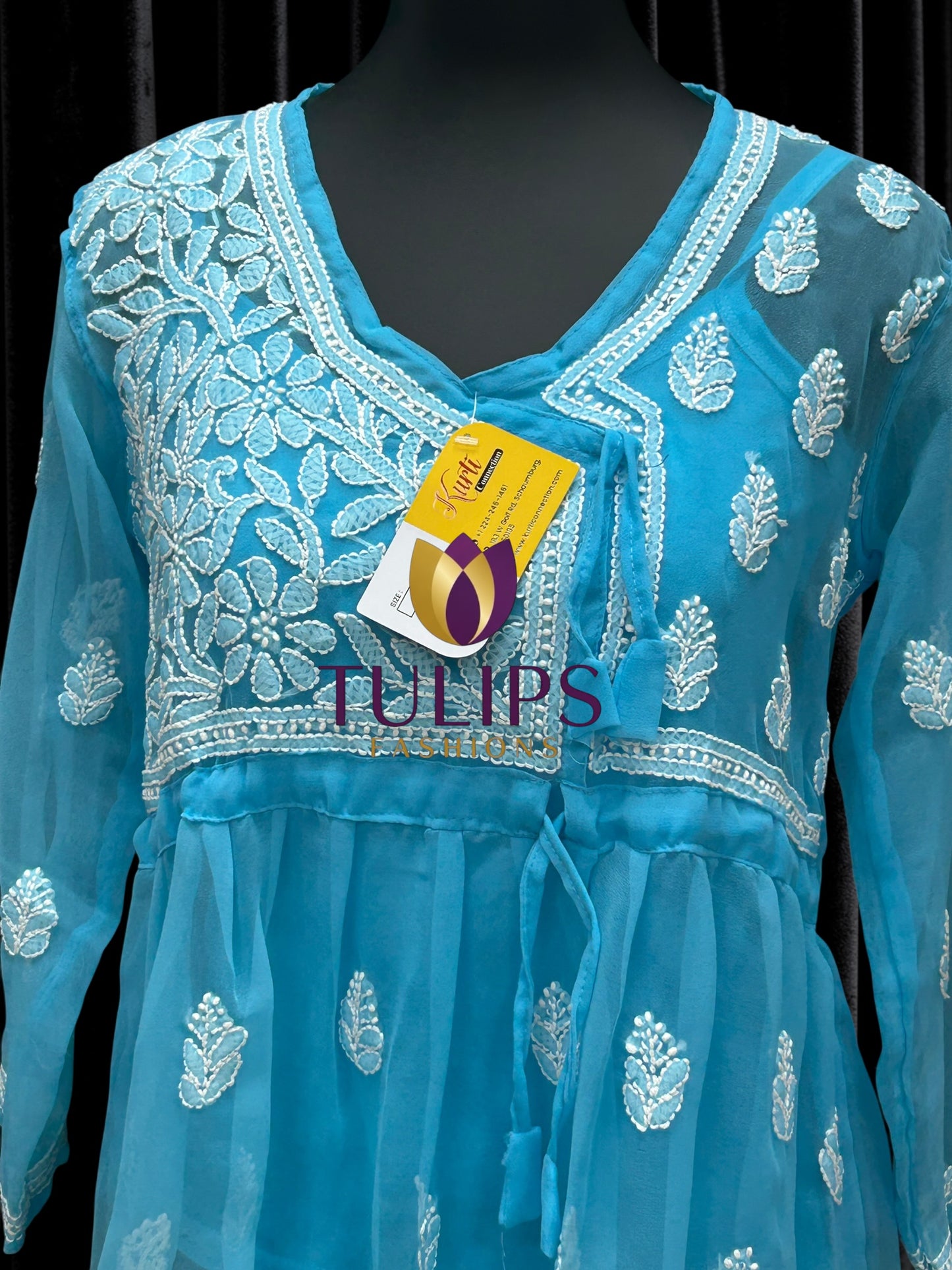 Chikankari short kurti by Kurti Connection USA