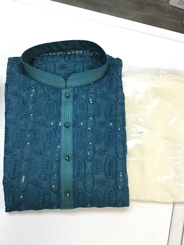Teal blue kurta set