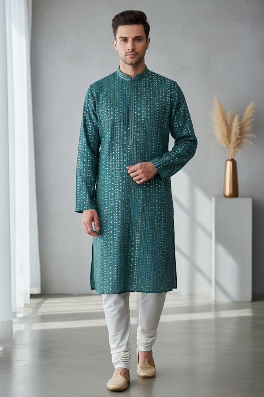 Mirror work kurta pajama set for men by Kurti Connection USA