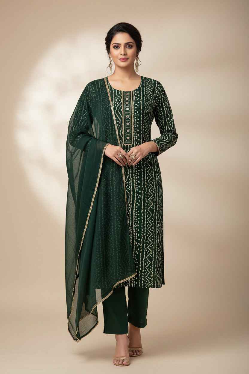 Bandhani silk kurti set