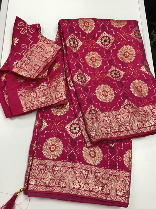 Dark pink bandhini saree