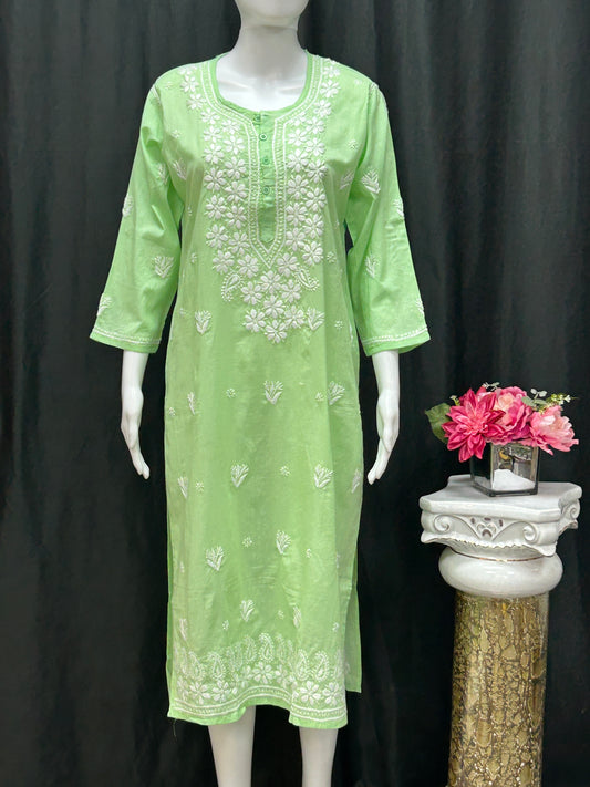 Pure Cotton chikankari kurti with white pant by Kurti Connection USA