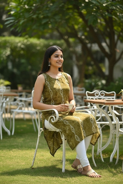 Sleeveless Printed Straight Kurti