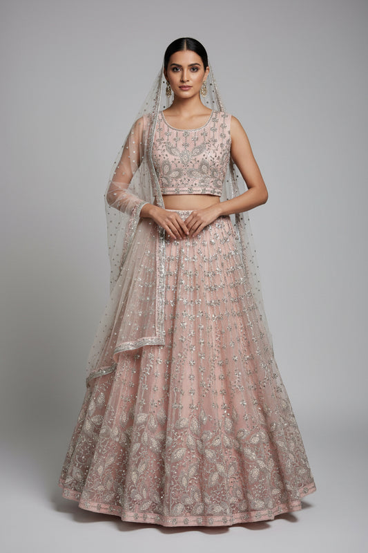 Light peach color lehenga set by Kurti Connection USA