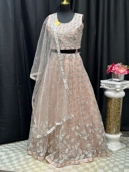 Light peach color lehenga set by Kurti Connection USA